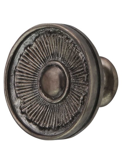 Sunburst Cabinet Knob - 1 3/8 inch Diameter in Silver Antique.
